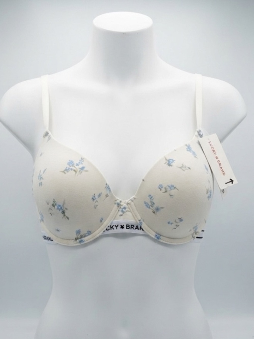 Lucky Brand T shirt Bra White and Blue Floral 36C NWT!